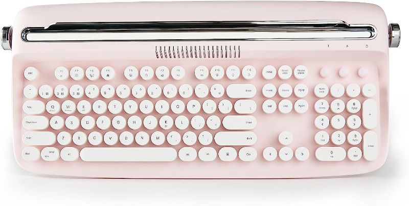 Photo 1 of YUNZII ACTTO B503 Wireless Typewriter Keyboard, Retro Bluetooth Aesthetic Keyboard with Integrated Stand for Multi-Device (B503, Baby Pink)
