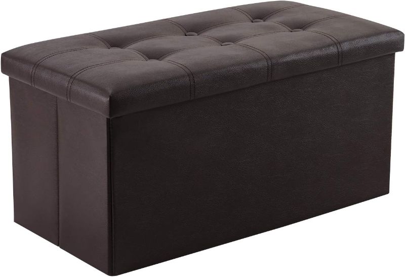 Photo 1 of YOUDENOVA 30 inches Folding Storage Ottoman, 80L Storage Bench for Bedroom and Hallway, Faux Leather Brown Footrest with Foam Padded Seat, Support 350lbs
