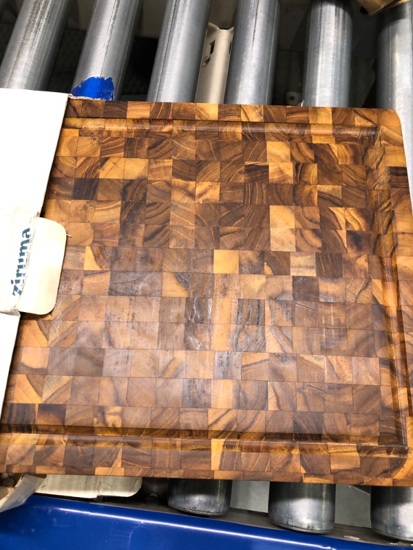 Photo 3 of End Grain Butcher Block Cutting Board [2" Thick] Made of Teak Wood and Conditioned with Beeswax, Linseed & Lemon Oil. 17" x 11" - Pixel Pattern - by Ziruma 17 x 11 x 2 inches