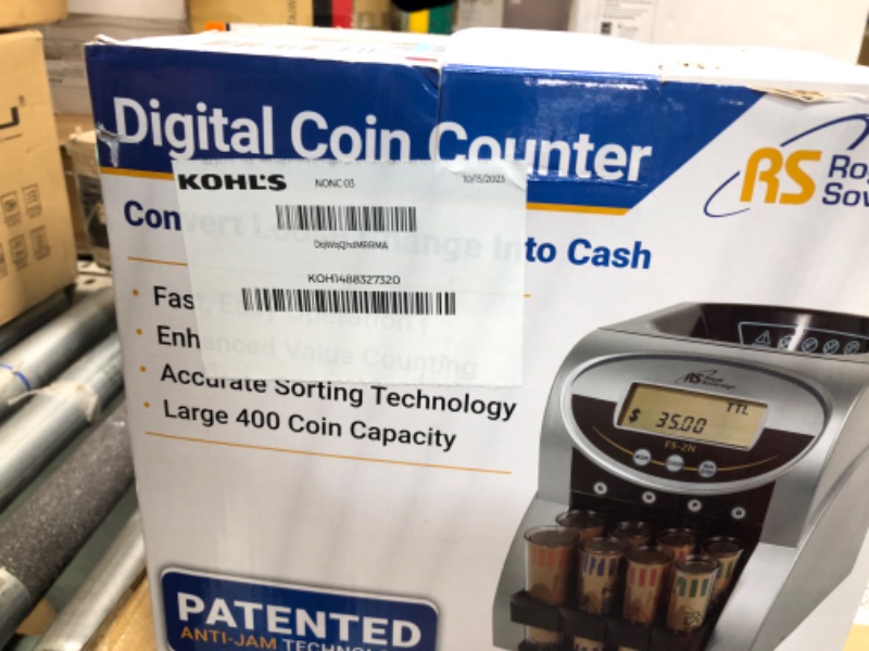 Photo 1 of Royal Sovereign 2 Row Electric Coin Counter/Sorter with Patented Anti-Jam Technology and Digital Counting Display (FS-2N), Black/Silver