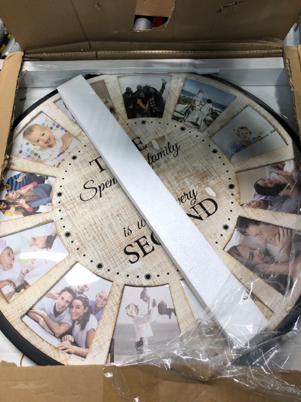 Photo 3 of JUMBO HUMBLE 12 Photo Collage Family Quote Wood Wall Clock, Rustic Farmhouse Wall Clock, Large Oversized Wall Clock for Home, Kitchen, Living Room, Silent Battery Powered 25 Inch White