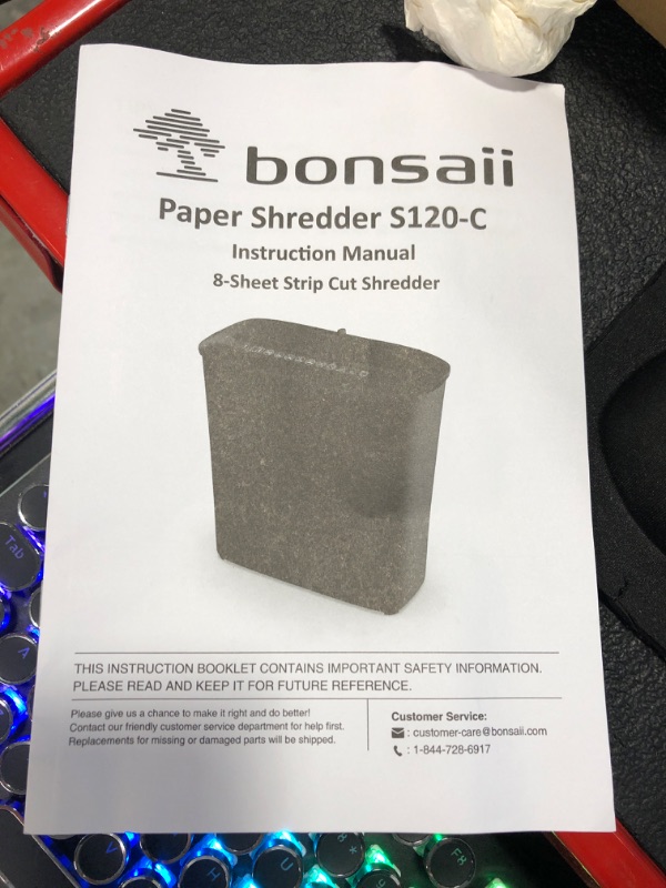 Photo 5 of Bonsaii Paper Shredder for Home, 8-Sheet StripCut CD and Credit Card Paper Shredder for Home Office Use, Shredder Machine with Overheat and Overload Protection, 3.4 Gallons Wastebasket,Black (S120-C) S120-8 Sheet-Strip Cut