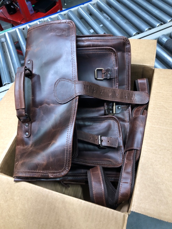 Photo 3 of Leather Laptop Messenger Bag Vintage Briefcase Satchel for Men and Women (VINTAGE BROWN) 18 inch