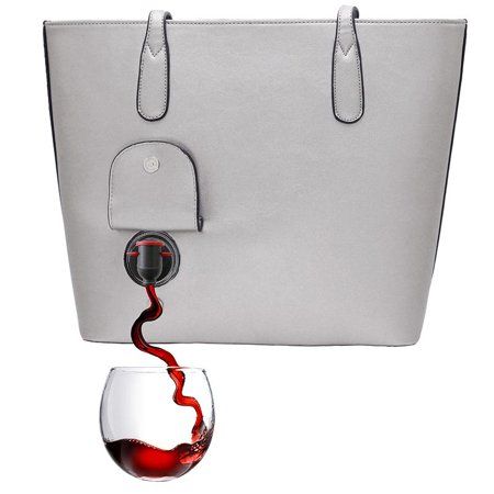 Photo 1 of PortoVino Classic Tote Bag - Vegan Leather Wine Purse with Hidden Spout and Dispenser Flask for Wine