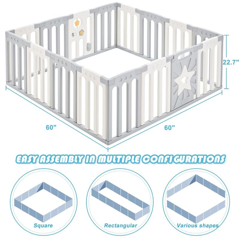 Photo 1 of Coolever Foldable Baby Playpen, Safety Baby Gate Playpen For Babies And Toddlers Sturdy And Immovable Baby Fence Play Area Activity Center Portable Design For Indoor Outdoor (Grey+White+Star 16 Panel) 14+2 Grey+White+Star