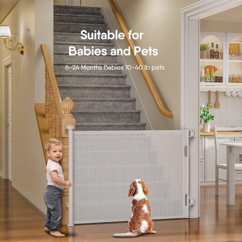 Photo 1 of \Retractable Baby Gates, BabyBond Baby Gate for Stairs Extra Wide 59” X 33” Tall for Kids or Pets Indoor and Outdoor Dog Gates for Doorways, Stairs, Hallways (33 * 59 inches, White & Drill)