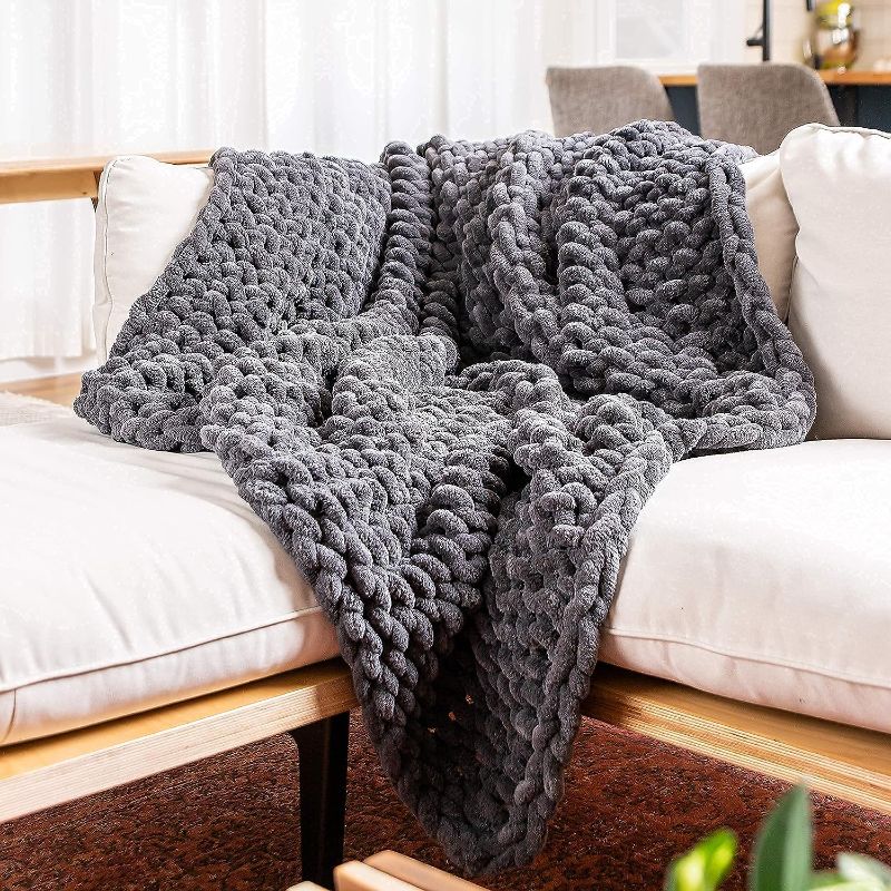 Photo 1 of CHYOUL Chenille Chunky Knit Blanket Hand Made Warm Throw Cozy Crochet Blanket Warm Gift Turmeric 40"x40"?Single Sofa? Turmeric 40"x40" (100x100CM)