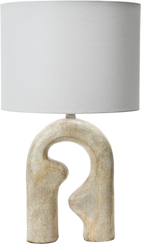 Photo 1 of 
Abstract Resin Table Lamp with Linen Drum Shade 14.0" l X 14.0" w 23.9" h Cream Mid-Century Modern