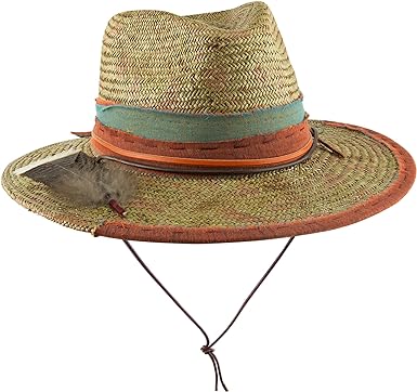 Photo 1 of Vintage Beach Sun Hats for Men & Women Wide Brim Straw Fedora Hat with Feathers Rancher Panama Hats Distressed Handmade