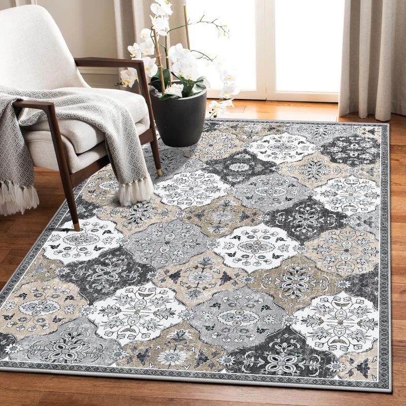 Photo 1 of Worxvell 3x5 Washable Bedroom Rug, Trellis Area Rug Non-Slip Vintage Rug, Throw Rugs for Entryway Distressed Accent Indoor Carpet for Kitchen (Grey, 3x5ft)