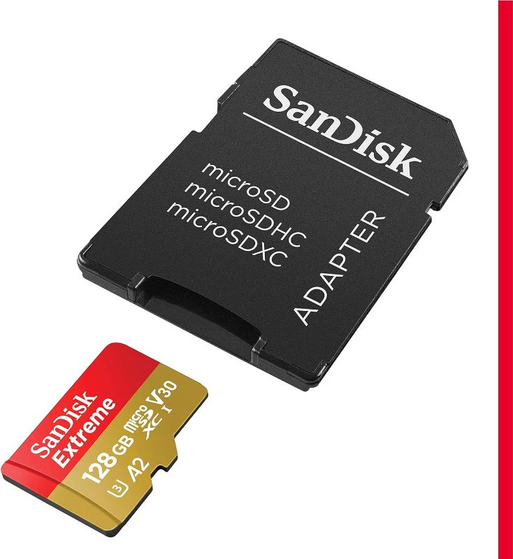 Photo 1 of SanDisk 128GB Extreme microSDXC UHS-I Memory Card with Adapter - Up to 160MB/s, C10, U3, V30, 4K, A2, Micro SD - SDSQXA1-128G-GN6MA
