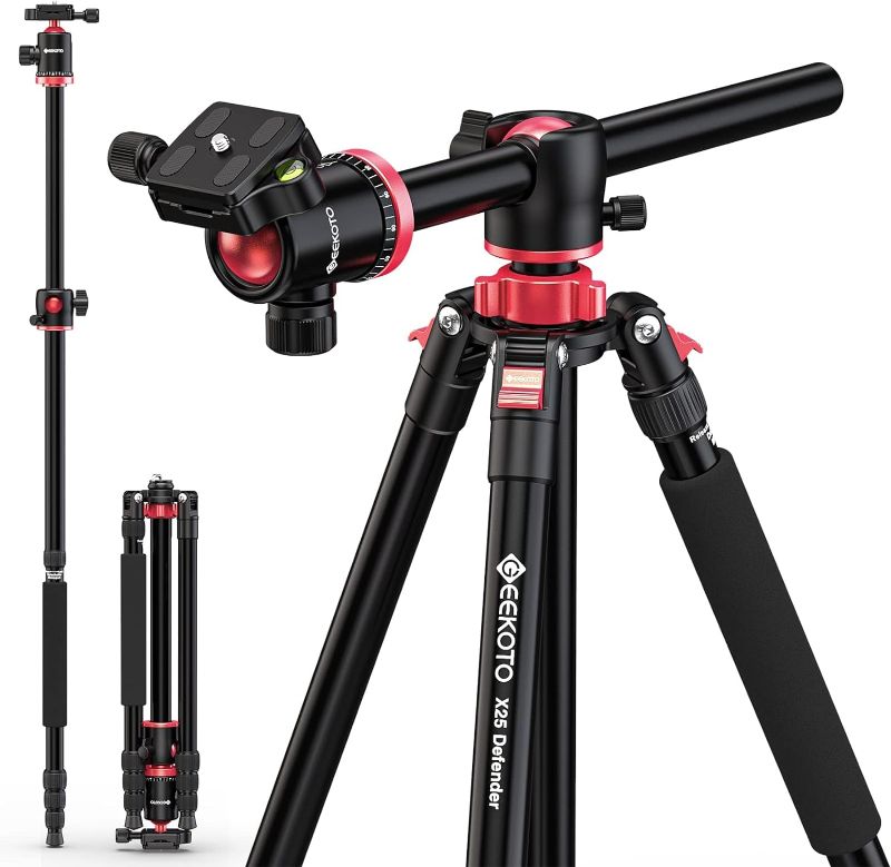 Photo 1 of GEEKOTO 75-inch aluminum alloy tripod camera tripod + aluminum quick release plate with 1/4 screw, Canon Nikon Sony digital SLR camera tripod, aluminum alloy tripod with 360-degree ball head and rotat