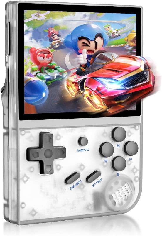 Photo 1 of Anbêrnic RG35XX Handheld Emulator Pocket Retro Handheld Game Console, Built-in 64G TF Card 5474 Classic Games 3.5 Inch IPS Screen Linux System Support HDMI TV Output (Transparent White)