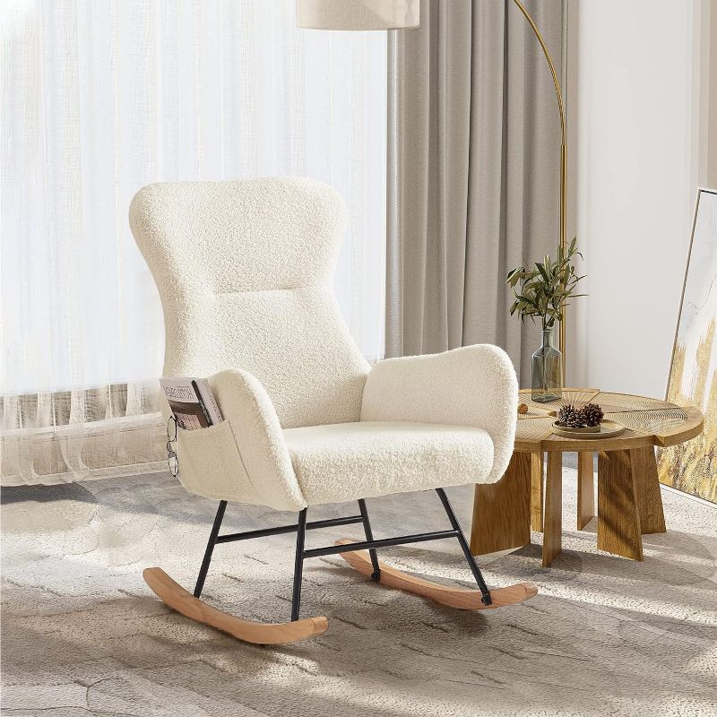 Photo 1 of 
Roll over image to zoom in







Velvet Rocking Chair for Baby Nursery, Comfy Small Rocker with 2 Pockets, Modern Upholstered Accent High Back Armchair for Living Room, Bedroom, and Office (Cream Teddy)
