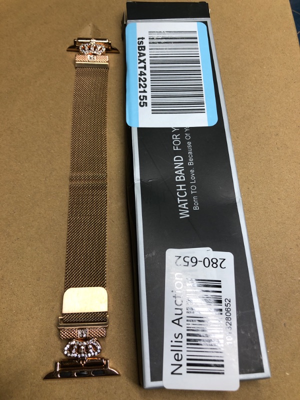 Photo 2 of YouthRun Magnetic Band Compatible with Apple Watch 38mm 40mm 41mm 42mm 44mm 45mm Stainless Steel Metal Strap with Bling Case and Built-in Screen Protector, Dressy Milanese Loop iWatch Bands for Women Rose Gold 44MM