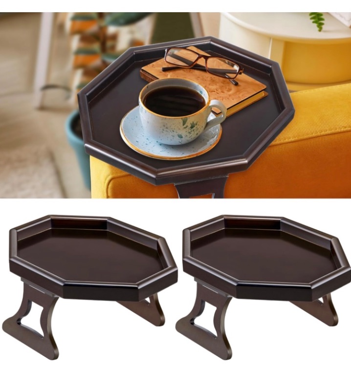 Photo 1 of 2 Pack Wood Sofa Arm Tray, Couch Arm Tray Table Clip on Sofa, Fit 4-9 Inch Wide Couch Arm Table Sofa Armrest Tray, Foldable Couch Table Tray for Eating/Drinks/Snacks/Remote Holder, Brown
 
