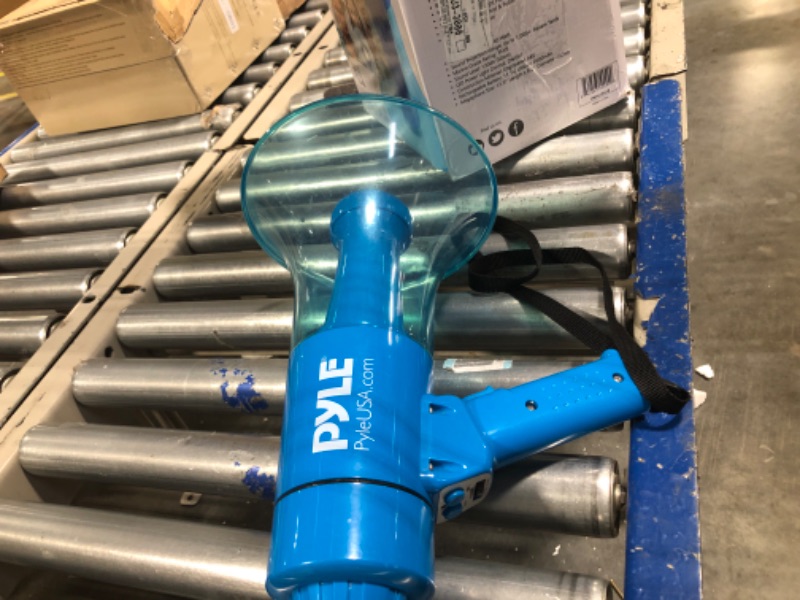 Photo 1 of Pyle (Blue) 40W Compact, Portable Waterproof Megaphone Bullhorn with Flashlight - Rechargeable PA Speaker, Adjustable Volume, Loud Alarm Siren, Handheld Lightweight Design for Outdoor Activities