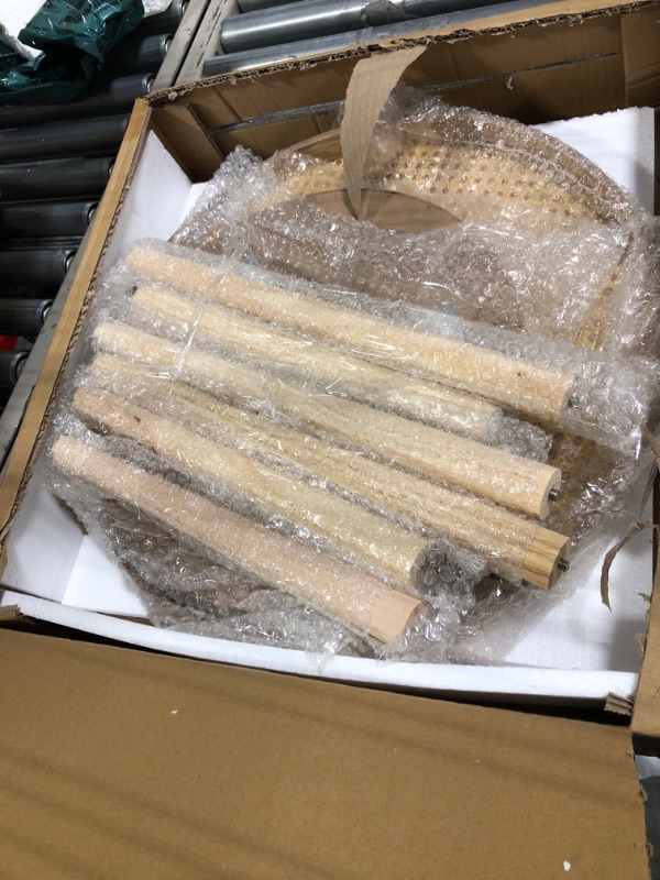 Photo 1 of Round Coffee Table Set of 2, Natural Boho Coffee Table, Small Mid Century Modern Rattan Coffee Table, Boho Side Table End Tables for Living Room Bedroom Office Balcony Natural Walnut - Set