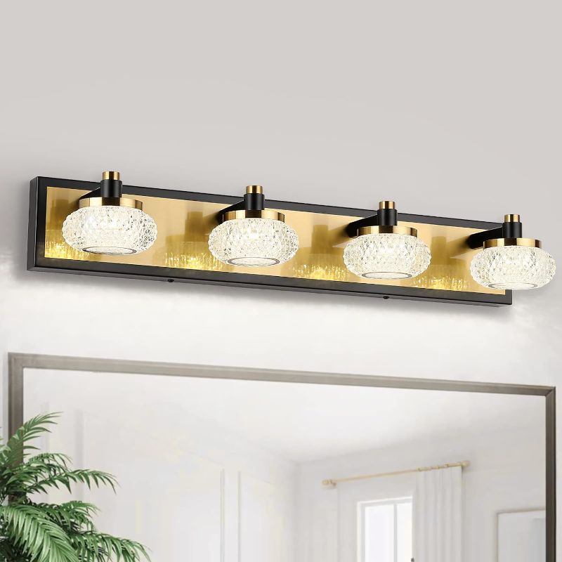 Photo 1 of 7Degobii Modern Bathroom Vanity Light Dimmable Black and Gold Finish 4-Light 26.4" Inch Long Acrylic LED Wall Light Fixtures Over Mirror 5500K 20W 110V AC 4-Light-Dimmable Black