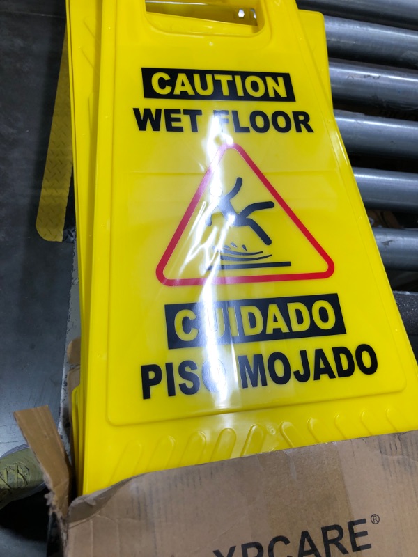 Photo 3 of XPCARE 4-Pack Caution Wet Floor Sign,Bilingual Warning Signs,2-Sided Fold-Out,A Frame Safety Wet Floor Signs Commercial,24 Inches,Yellow