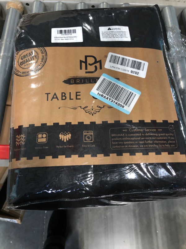 Photo 2 of 6 Pack Black Round Tablecloths 132 Inch - Circle Bulk Linen Polyester Fabric Washable Table Clothes Cover for Wedding Reception Banquet Party Buffet Restaurant Black 132 In, 6 Pack