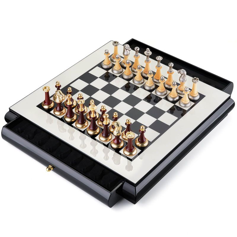 Photo 1 of AMEROUS 15 Inches Magnetic Wooden Chess Set - 2 Extra Queens - Folding Board, Handmade Portable Travel Chess Board Game Sets with Game Pieces Storage Slots - Beginner Chess Set for Kids and Adults