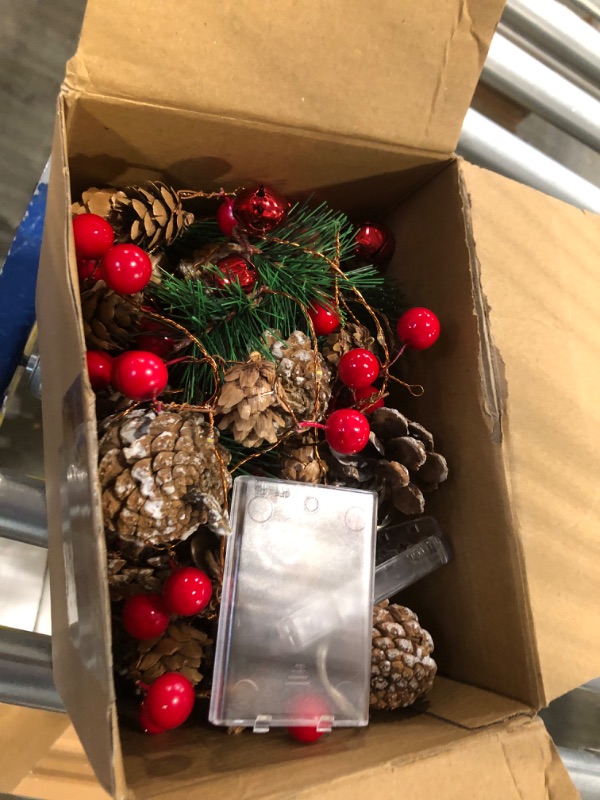 Photo 2 of [ 2 Pack + Timer ] Christmas Pinecone Lights Total 14 Ft 40 LED Red Berry Pine Cone Garland with Lights Battery Operated Xmas Fairy String Lights Home Indoor Christmas Decorations, 7 Ft 20 LED Each
