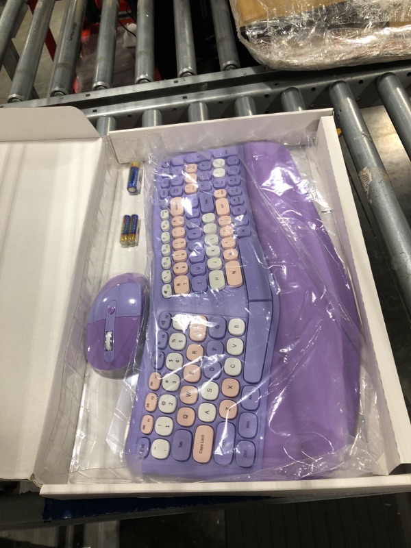 Photo 1 of Ergonomic 2.4G USB Wireless Keyboard and Mouse Combo with PU Wrist Pad, Quiet Key, Cute Candy Colors, Compatible with Notebook, PC (Purple)