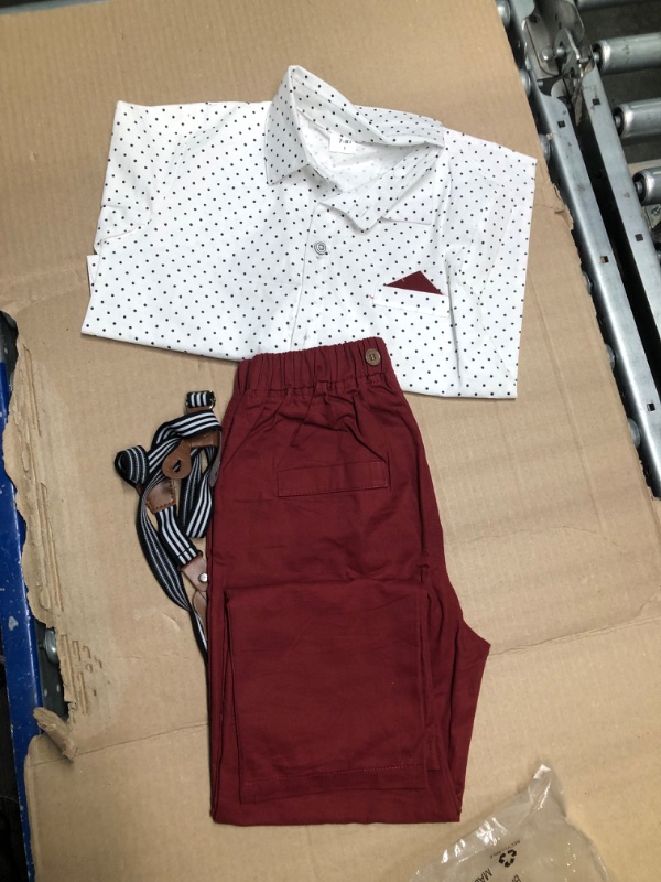 Photo 1 of DISAUR Boy Clothes Suits, Big Kid Dress Shirt with Bowtie + Suspender Pants Outfit Sets Gentleman Wedding 6-10 Years