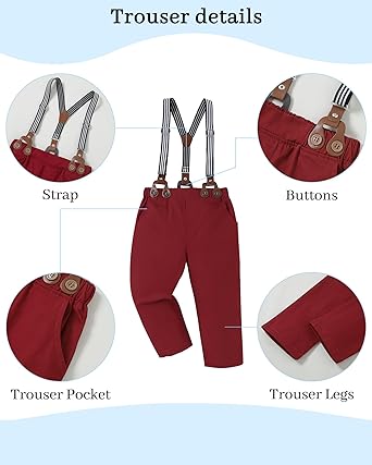 Photo 1 of DISAUR Boy Clothes Suits, Big Kid Dress Shirt with Bowtie + Suspender Pants Outfit Sets Gentleman Wedding 6-10 Years