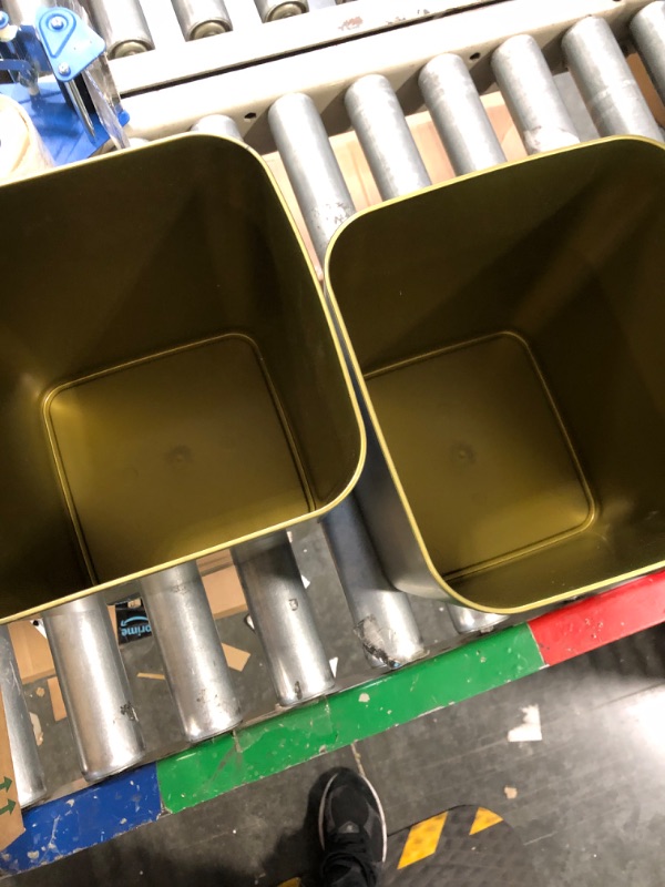 Photo 4 of **Small Scratch On One Of Them** mDesign Square Shatter-Resistant Plastic Small Trash Can Wastebasket, Garbage Container Bin for Bathrooms, Powder Rooms, Kitchens, Home Offices - 2 Pack - Soft Brass Finish Soft Brass Square 10" high - Pack of 2