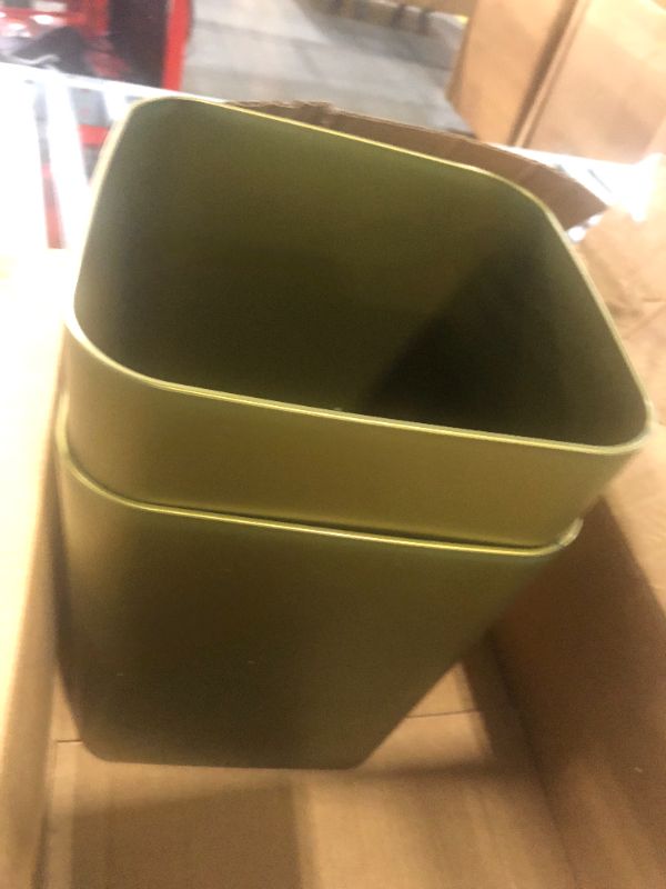 Photo 5 of **Small Scratch On One Of Them** mDesign Square Shatter-Resistant Plastic Small Trash Can Wastebasket, Garbage Container Bin for Bathrooms, Powder Rooms, Kitchens, Home Offices - 2 Pack - Soft Brass Finish Soft Brass Square 10" high - Pack of 2