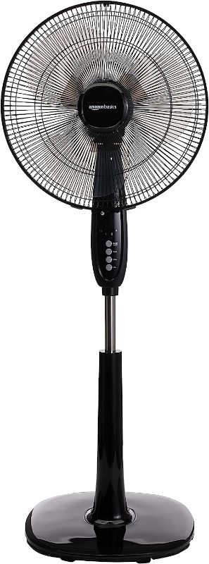 Photo 1 of Amazon Basics Oscillating Dual Blade Standing Pedestal Fan with Remote, 16-Inch, Black
