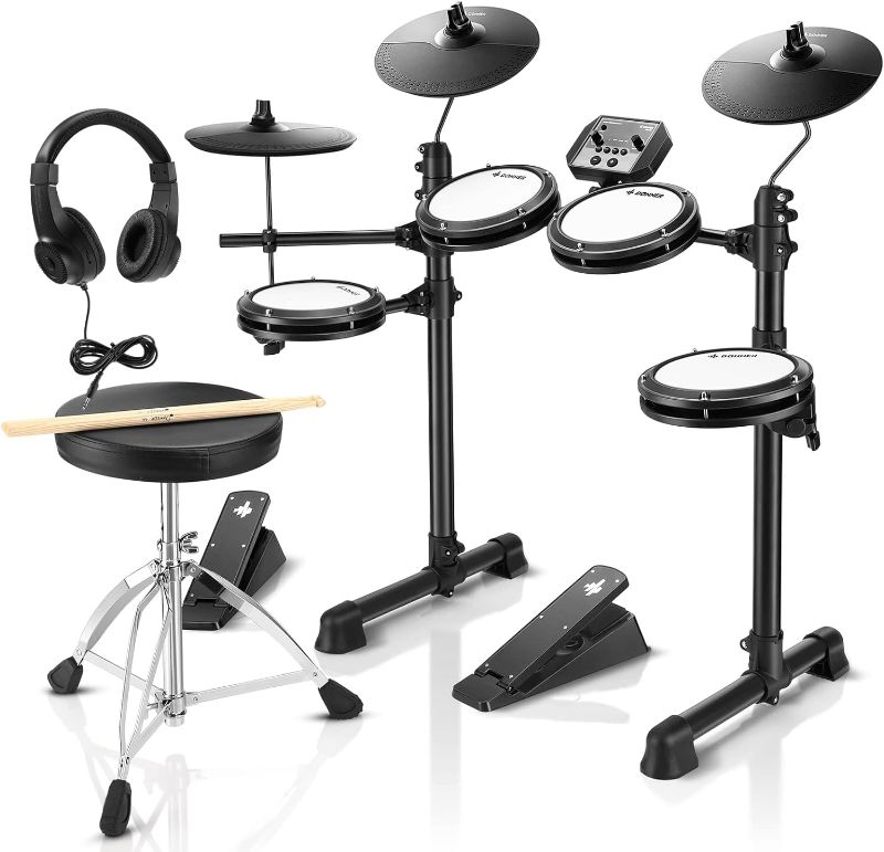 Photo 1 of Donner DED-80 Electronic Drum Set with 4 Quiet Mesh Pads, 180+ Sounds, 2 Pedals, Throne, Headphones, Sticks, and Melodics Lessons
