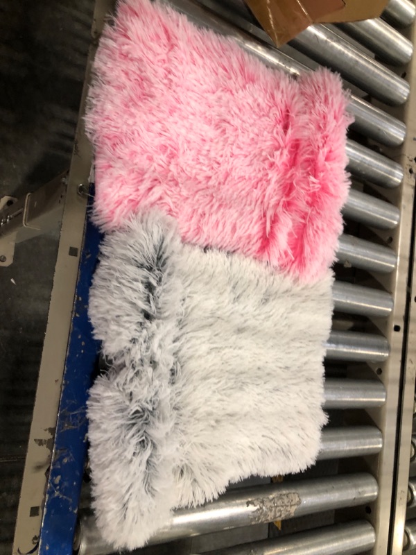 Photo 3 of 2 SMALL PINK AND GREY FUR RUG