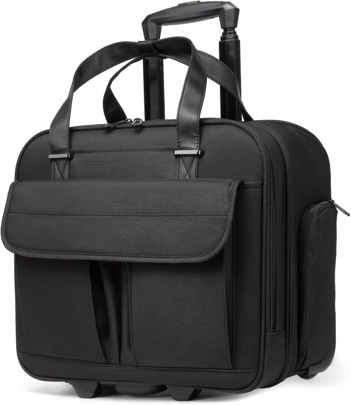 Photo 1 of seyfocnia Rolling Laptop Bag,15.6 inch Laptop Bag with Wheels Rolling Briefcase for Men Women Rolling Work Bag Wheeled Briefcase Rolling Computer Bag Carry on Luggage for Work Travel Business-Black