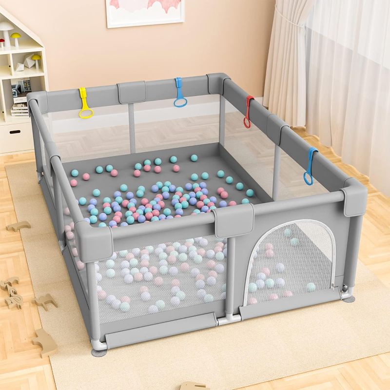 Photo 1 of 79" ×71" Extra Large Baby Playpen, Big Play Pens for Babies and Toddlers, Gap-Free, Climb-Proof Baby Playards for Indoor Fun, Baby Gate Playpen with Zippered Door and Storage Bag
