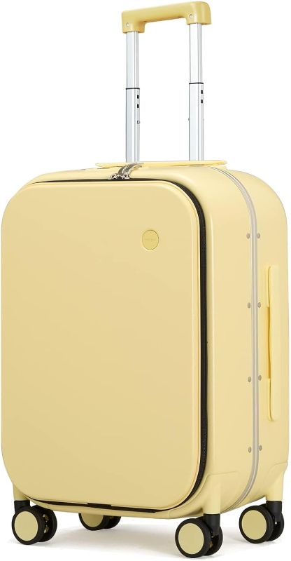 Photo 1 of **USED** Mixi Carry On Luggage 20'' Suitcase with Front Laptop Pocket, Wide Handle Rolling Travel Suitcases PC Hardshell with Aluminum Frame Spinner Wheels & TSA Lock, Carry-On Luggage(yellow ) Smoke White 20-inch