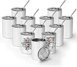 Photo 1 of 
10 oz White Sublimation Tumblers: 12-Pack Straight Stainless Steel Cups, Splash-proof Lid, Metal Straw, Brush - Double Wall Vacuum Insulated
Stainless Steel