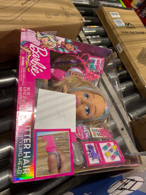 Photo 2 of Barbie Deluxe 20-Piece Glitter and Go Styling Head, Blonde Hair and Unicorn Headband, Kids Toys for Ages 5 Up by Just Play
