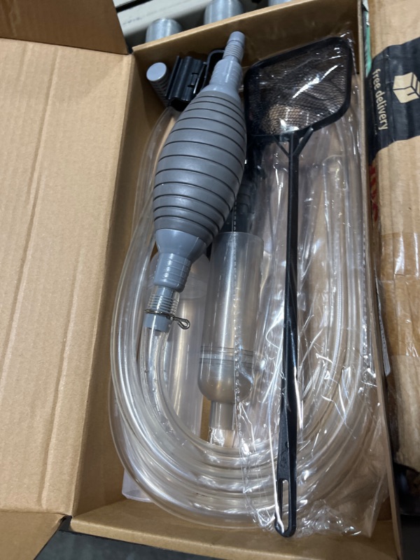 Photo 1 of AREPK Aquarium Siphon Vacuum Cleaner Kit with Dual Vacuum Tubes for Various Tank Sizes and One Fish Net, Aquarium Gravel Vacuum Cleaner Large:Gray