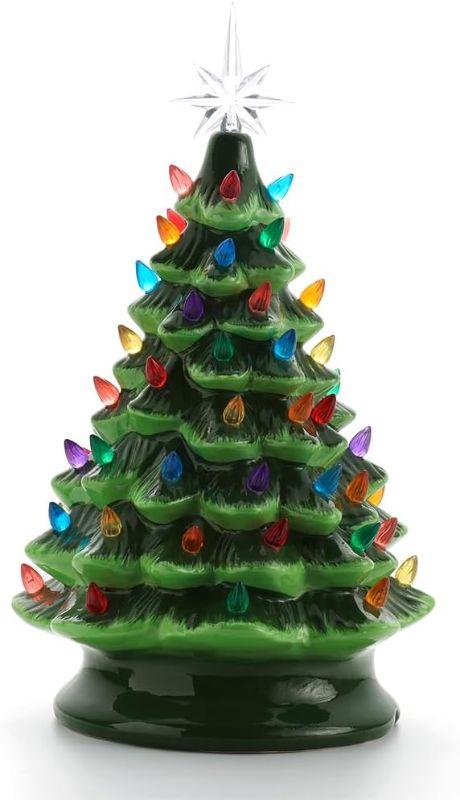 Photo 1 of ** Missing light bulb fixture that goes inside tree** Ceramic Christmas Tree, Green Ceramic Xmas Tree, Vintage Tabletop Christmas Decorations,Tabletop Christmas Tree for Tables, Shelves and Desks(L)
