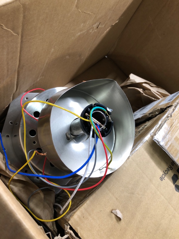 Photo 1 of WINGBO 54 Inch DC Ceiling Fan with Lights and Remote Control, 5 Reversible Carved Wood Blades, 6-Speed Noiseless DC Motor, Modern Ceiling Fan in Brushed Nickel Finish with Gray Blades, ETL Listed 54" DC ceiling fan with light Gray