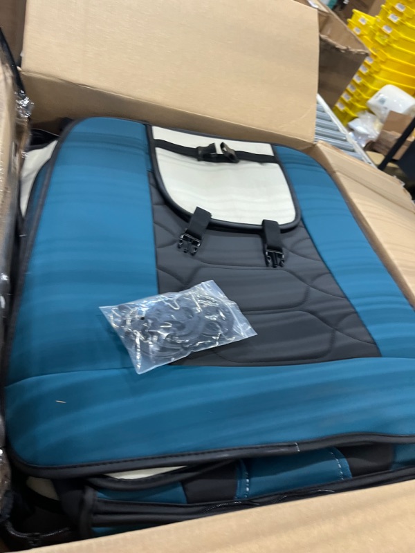 Photo 1 of OASIS AUTO Car Seat Covers Premium Waterproof Faux Leather Cushion Universal Accessories Fit SUV Truck Sedan Automotive Vehicle Auto Interior Protector Full Set (OD-004 Teal Blue) FULL SET SPORT BLUE