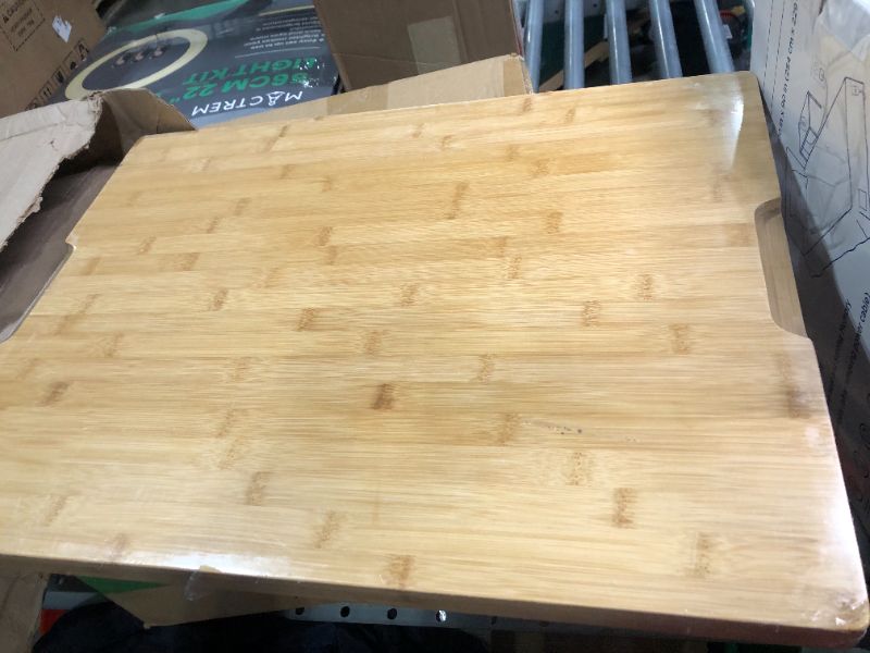 Photo 4 of 24 x 18 Extra Large Bamboo Serving Boards for Kitchen, Heavy Duty Wood Butcher Block Chopping Board with Handle and Juice Groove for Meat, Large Charcuterie Board, Over the Sink Cutting Board 24" X 18"