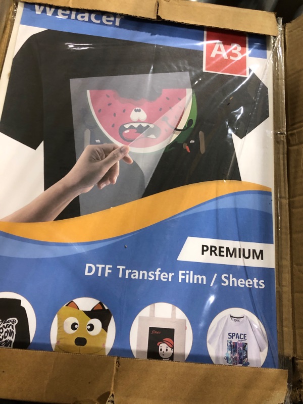 Photo 3 of 100 Sheets DTF Transfer Film Paper A3 Double Sided Thick Clear Pretreat Sheets, PET Heat Transfer Paper for Epson Inkjet Printer DTG Printer Direct Print On T Shirts Textile A3 100