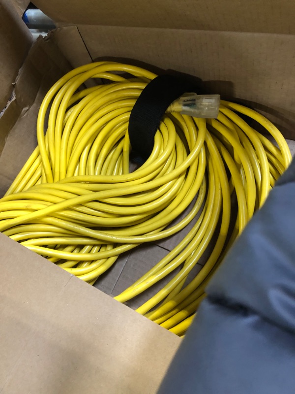 Photo 3 of 200 ft Outdoor Extension Cord Waterproof 12/3 Gauge Heavy Duty with Lighted end, Flexible Cold-Resistant 3 Prong Electric Cord Outside, 15Amp 1875W 12AWG SJTW, Yellow, ETL HUANCHAIN Yellow 200 foot