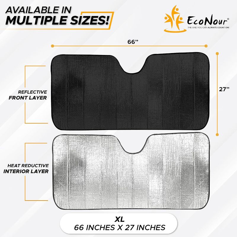 Photo 1 of EcoNour Accordion Truck Windshield Sun Shade | Sun Visor for Truck Fits Large SUVs & Pickup Trucks | Blocks UV Rays for Interior Protection | Truck Accessory for Heat | XL (66 x 27 inches)