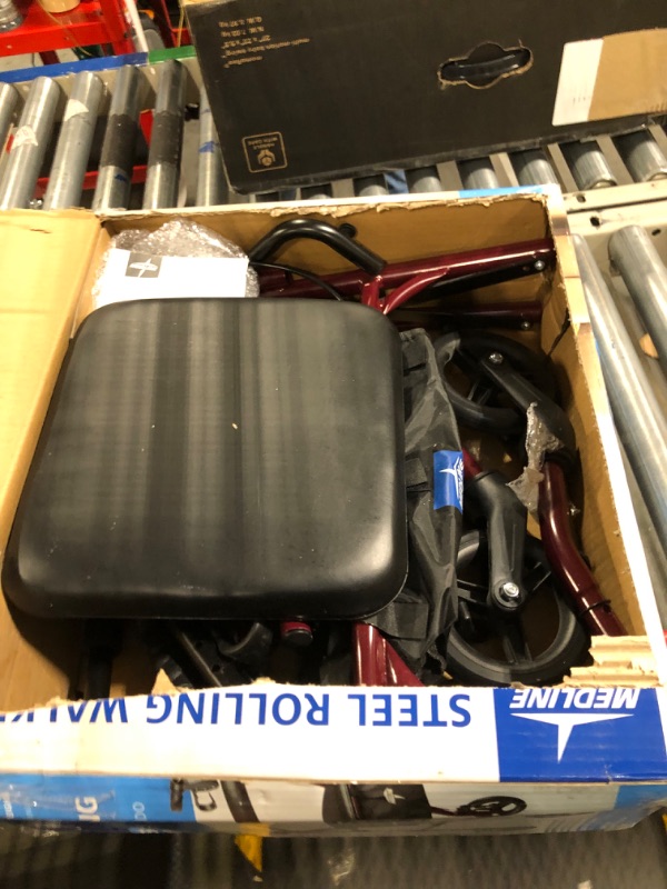Photo 3 of 
Medline Rollator Walker with Seat, Steel Rolling Walker with 6-inch Wheels Supports up to 350 lbs, Medical Walker, Burgundy
***Used, but in fair condition*** 