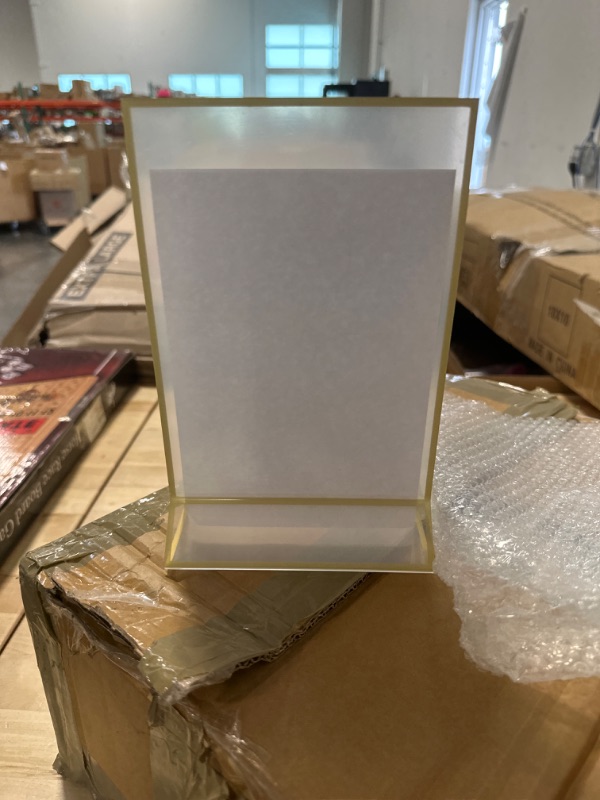 Photo 4 of 24 Pack Clear Acrylic Double Sided Frames Display Holder Gold Frames Acrylic Signs with Stand 2mm Gold Border for Wedding Restaurant Office Home Store Numbers Signs (Vertical, 5 x 7 Inch) 5 x 7 Inch Vertical